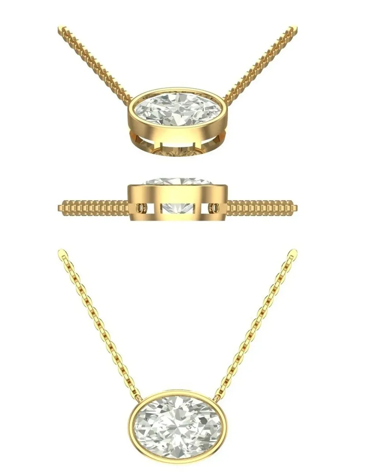 Bezel Setting Oval Diamond Solitaire Necklace